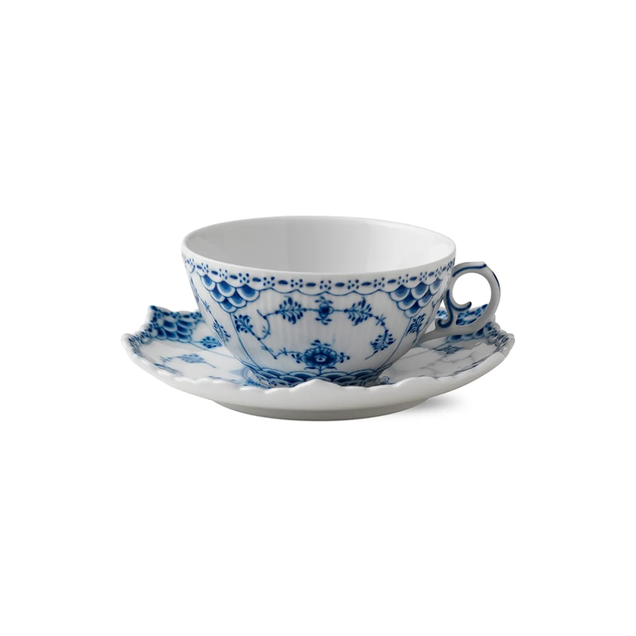 Blue Fluted Full Lace Cup and Saucer, 20 cl