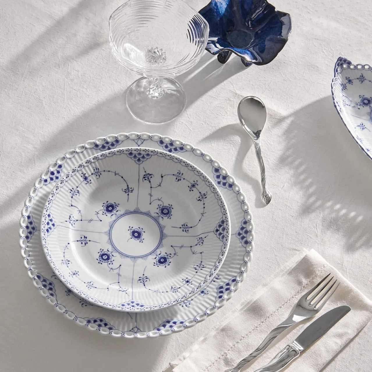 Blue Fluted Full Lace Plate, 25 cm