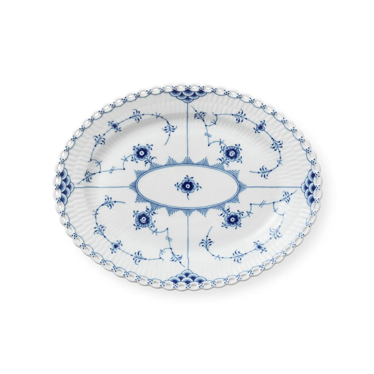 Blue Fluted Full Lace Dish, 25 cm
