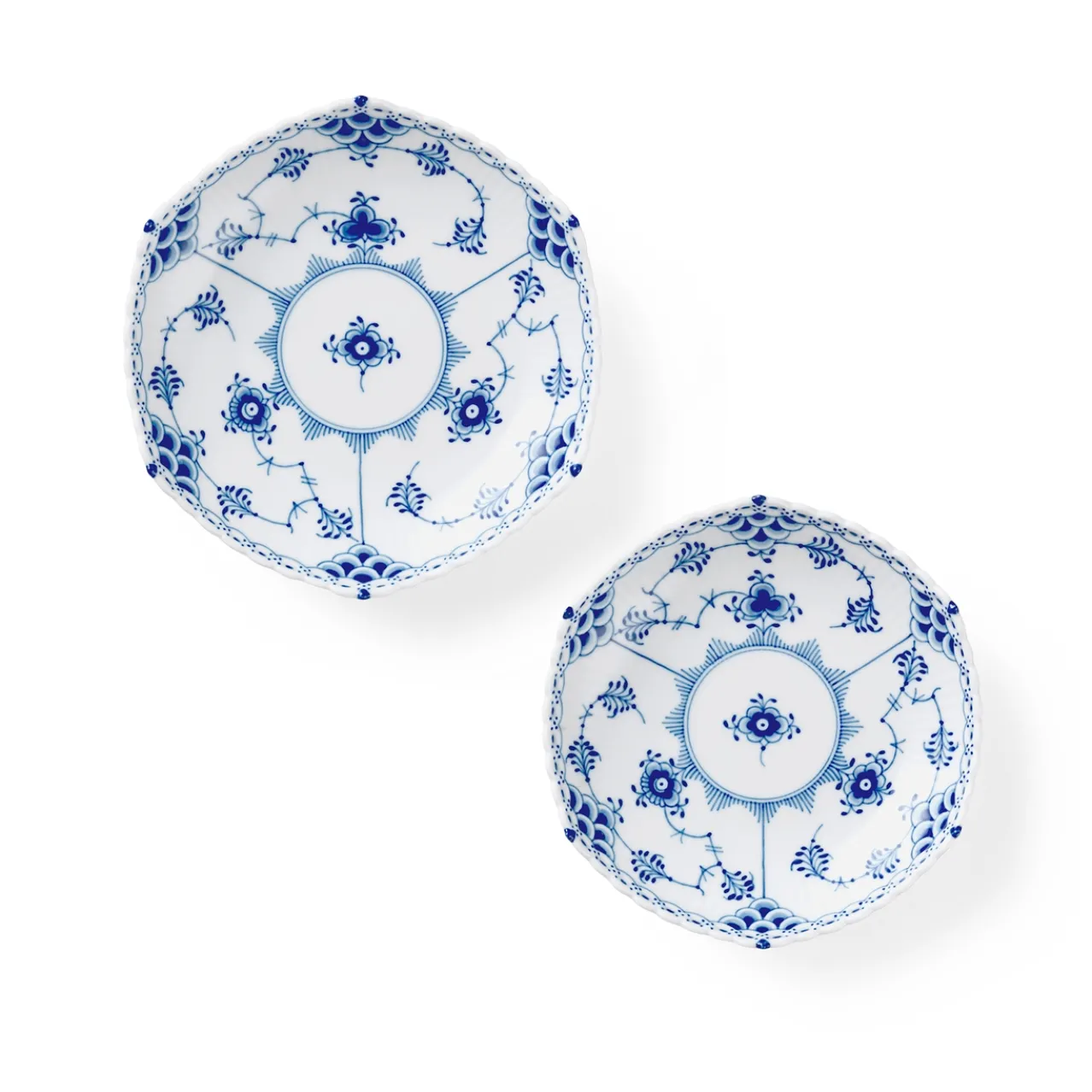 Blue Fluted Full Lace Shallow Bowl 13 cm, 15 cm, 2 pcs