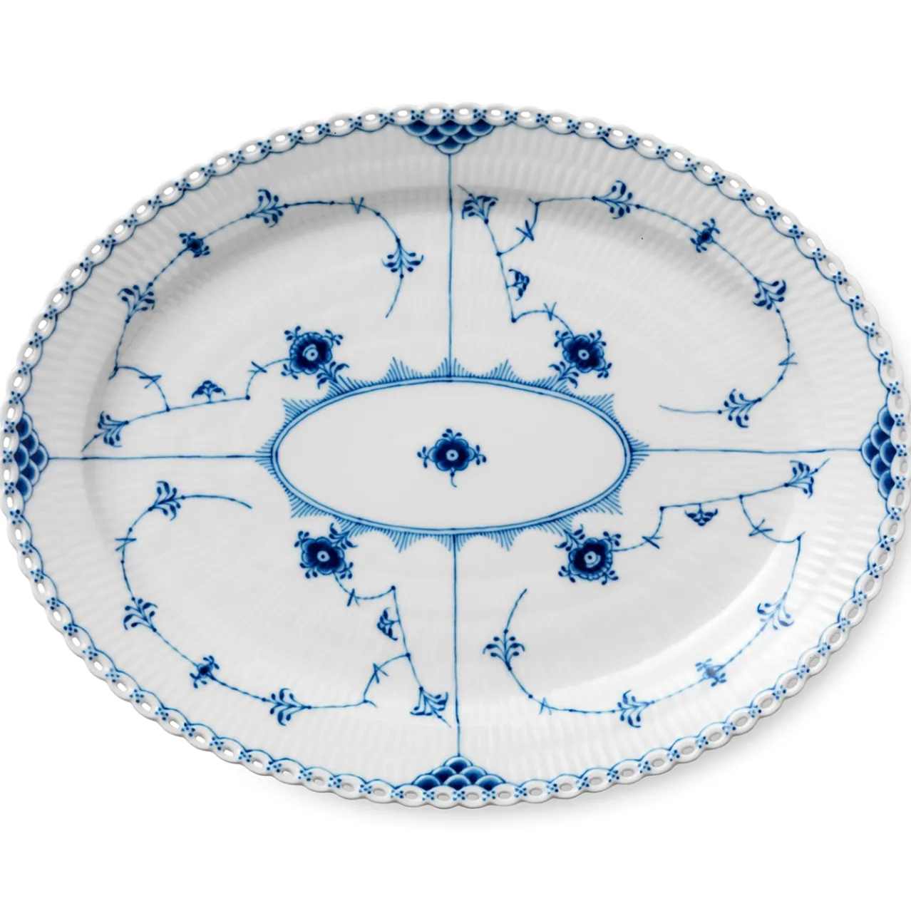 Blue Fluted Full Lace Dish, 36 cm
