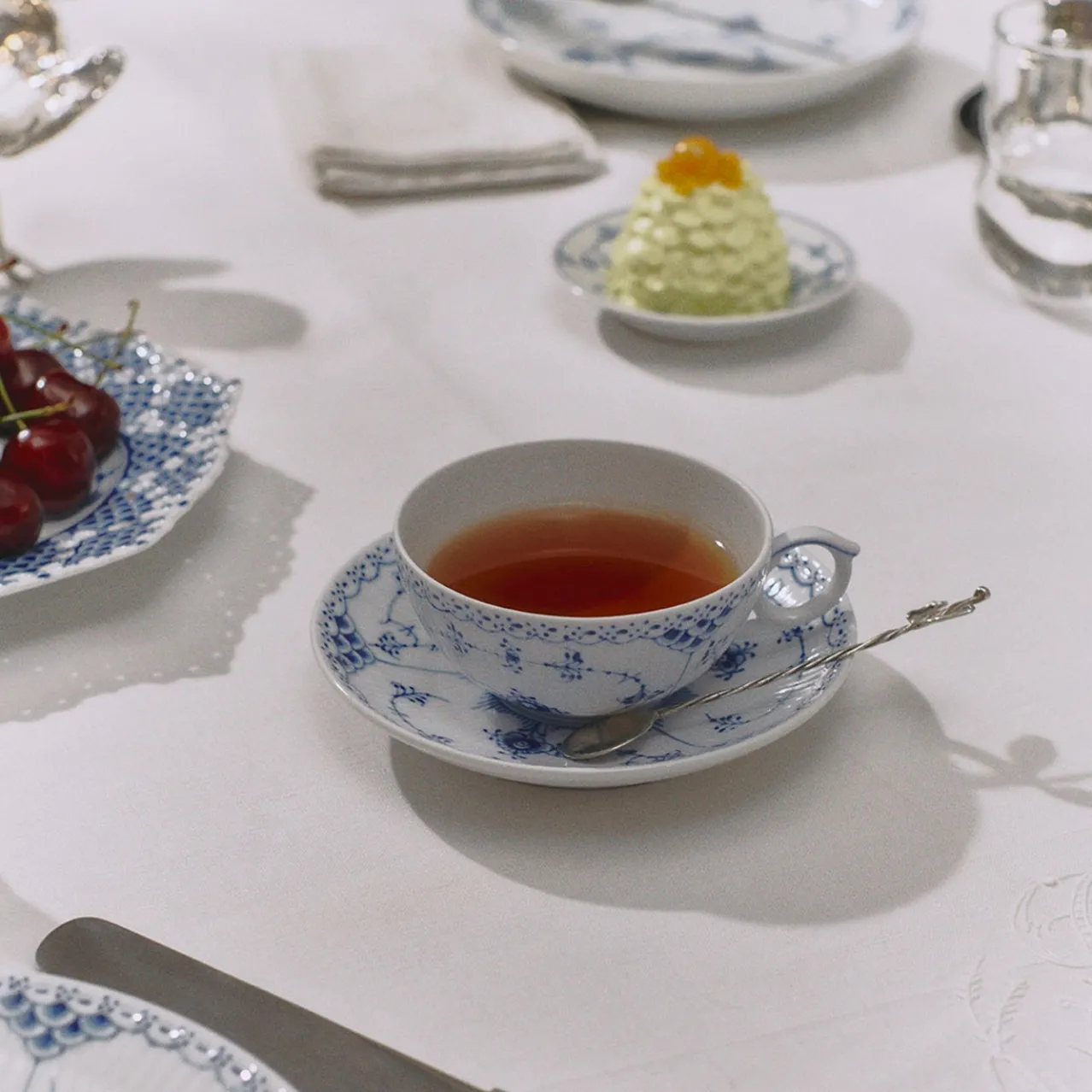 Blue Fluted Half Lace Cup and Saucer, 20 cl