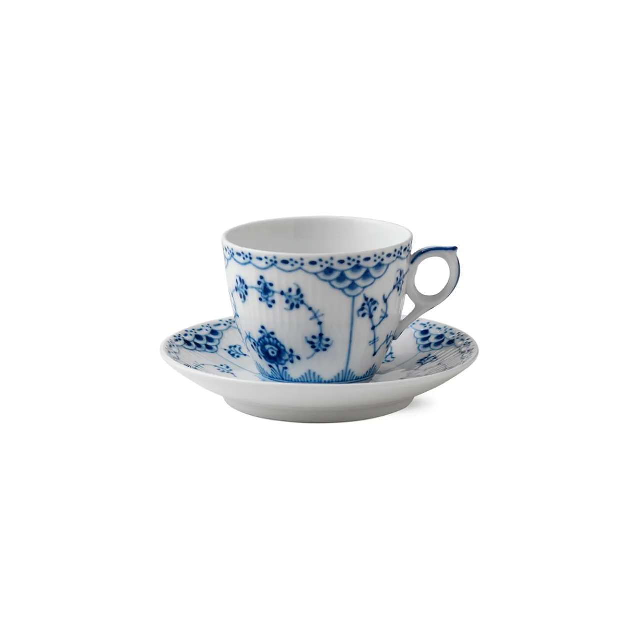 Blue Fluted Half Lace Cup and Saucer, 17 cl