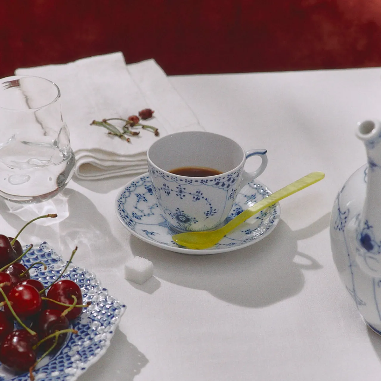 Blue Fluted Half Lace Cup and Saucer, 17 cl