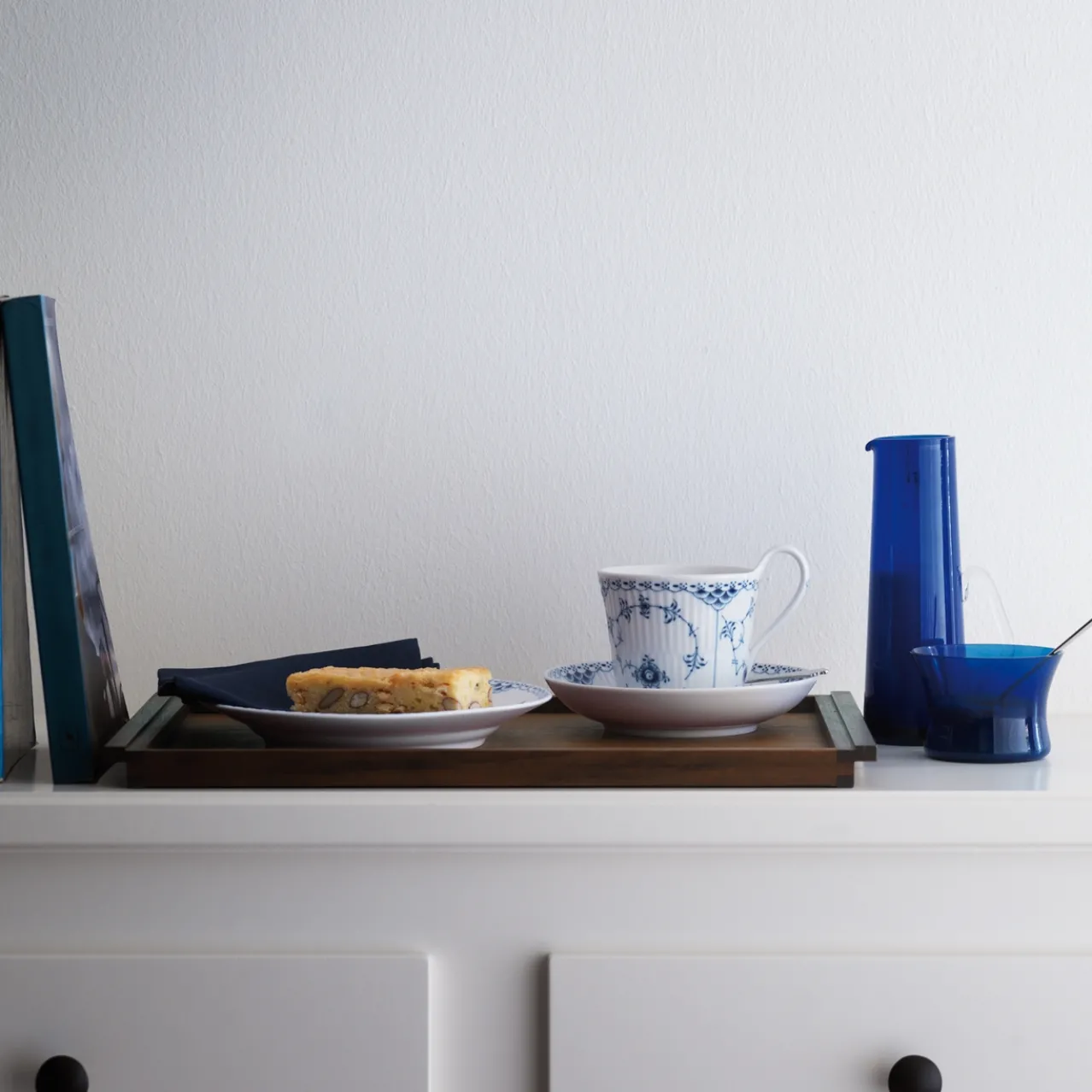 Blue Fluted Half Lace High Handle Cup and Saucer, 24 cl