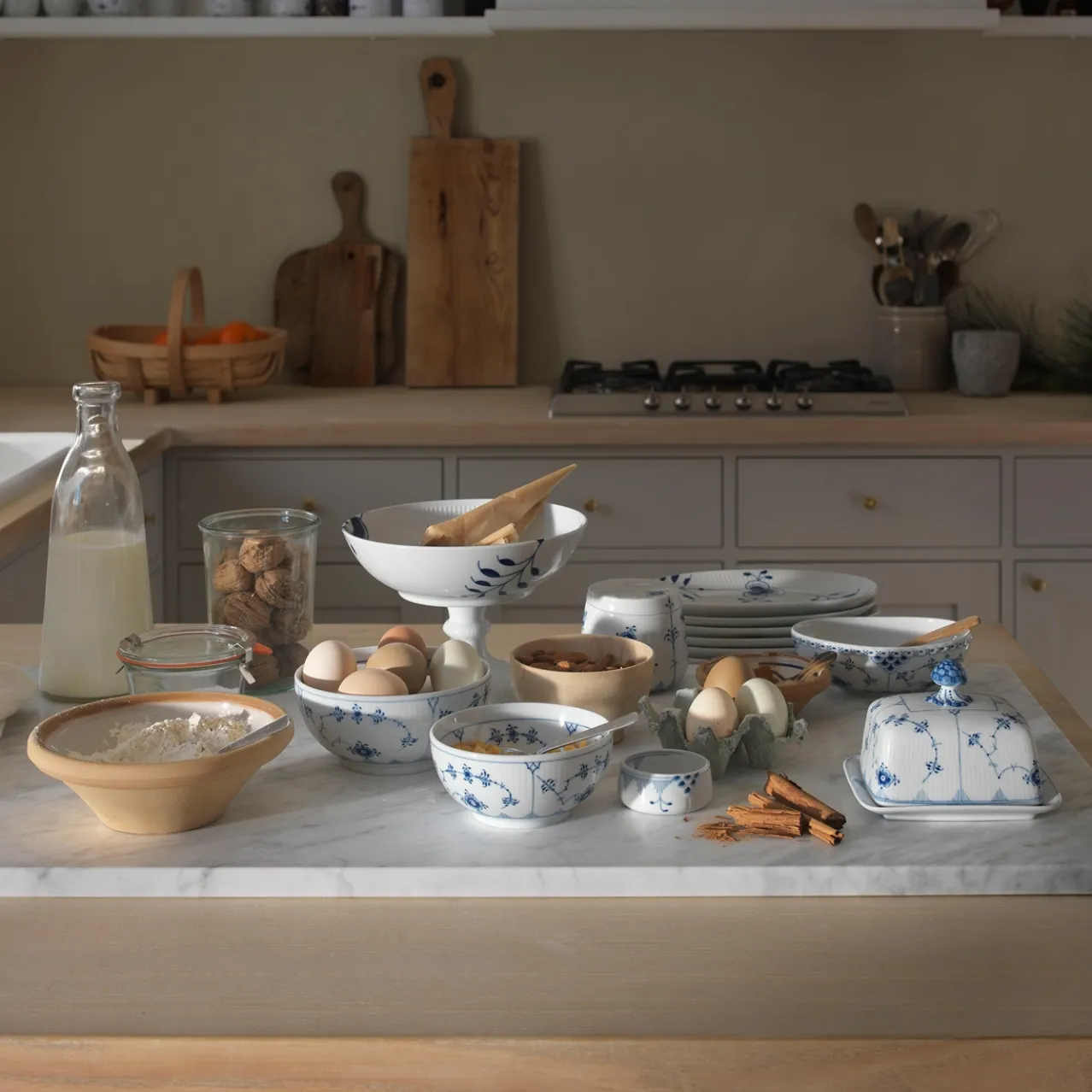 Blue Fluted Half Lace Oval Bowl, 37 cl