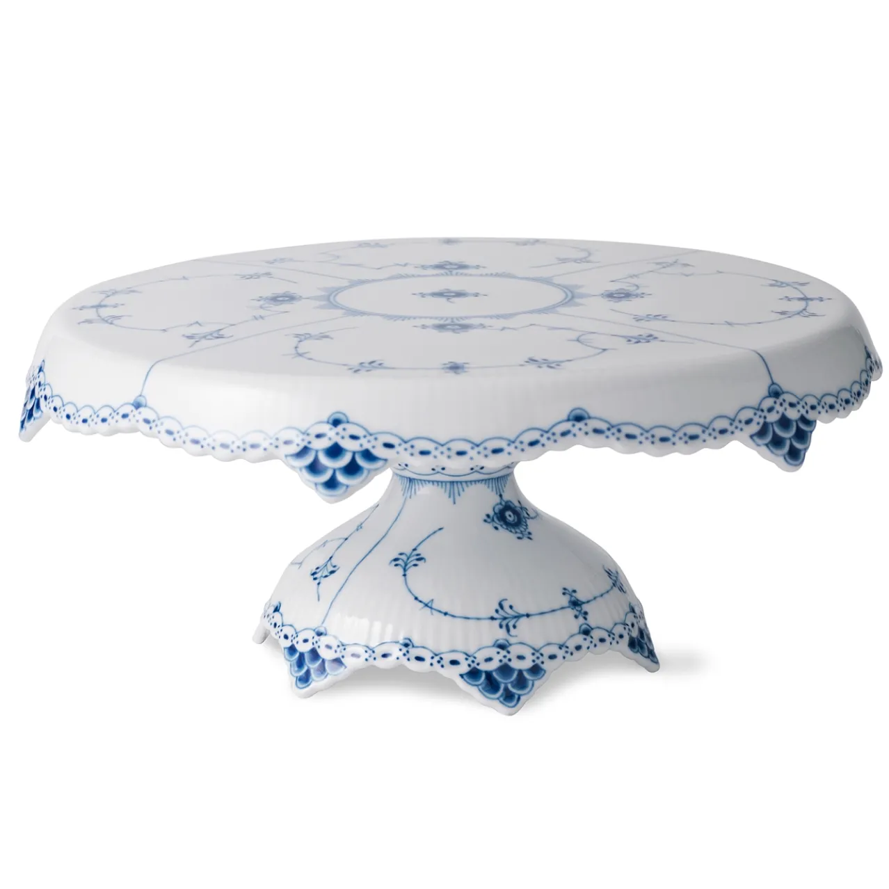 Blue Fluted Half Lace Dish on Stand, 31 cm