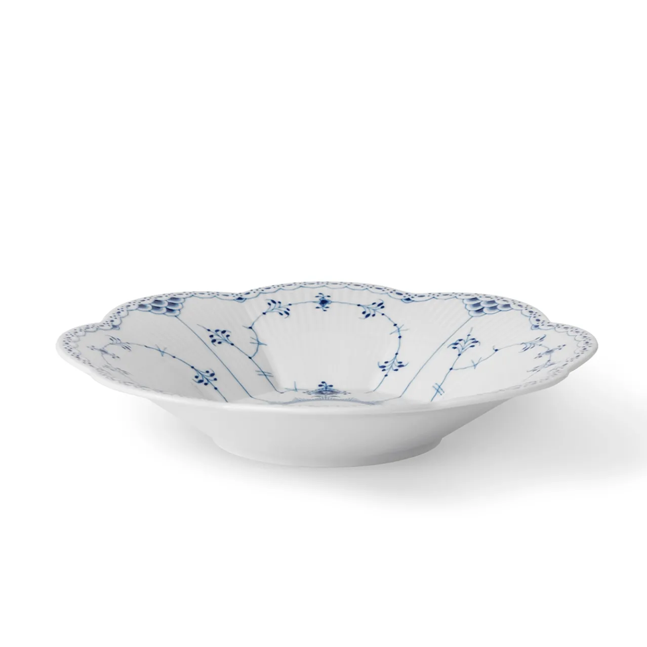 Blue Fluted Half Lace Petal Bowl, 25.5 cm