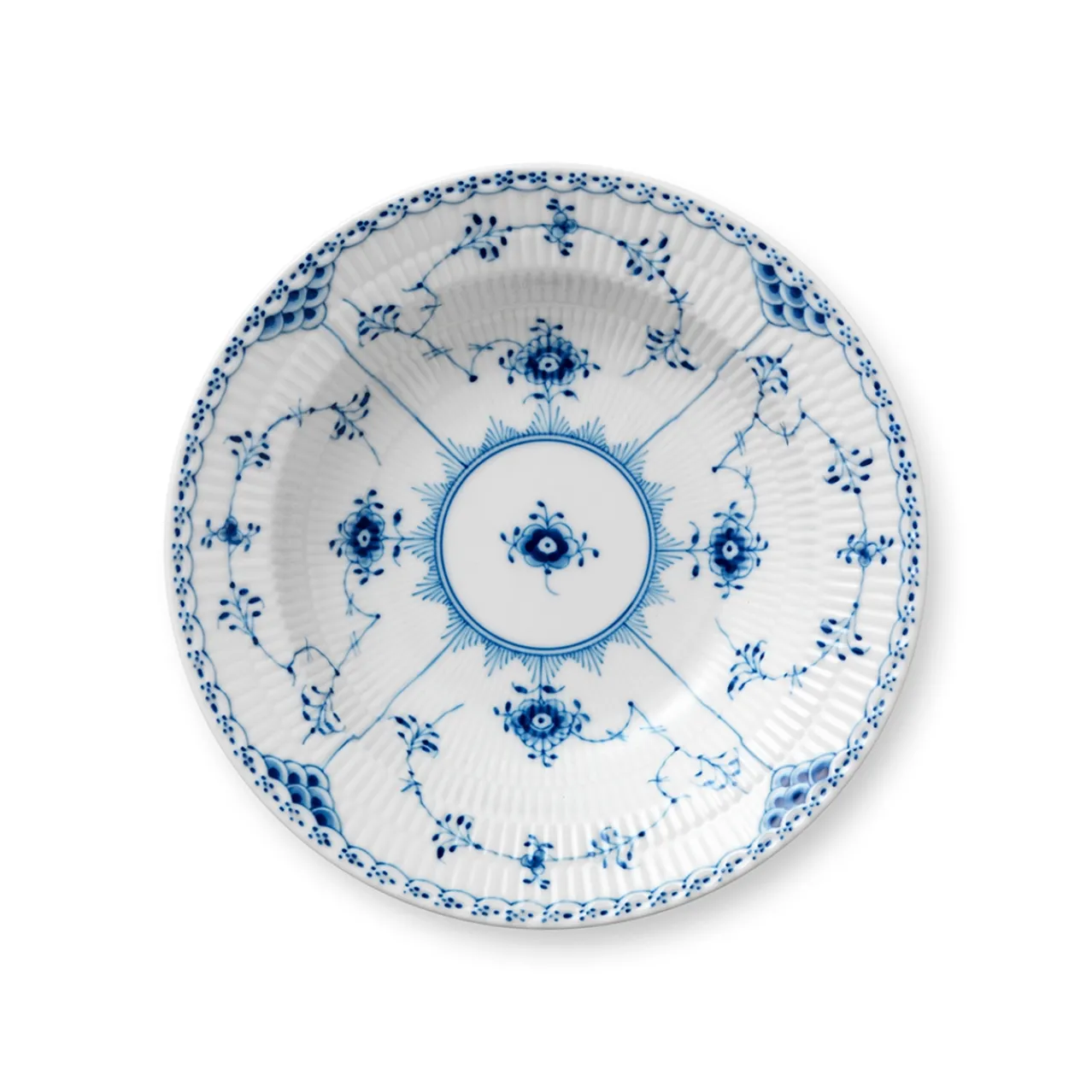 Blue Fluted Half Lace Deep Plate, 21 cm