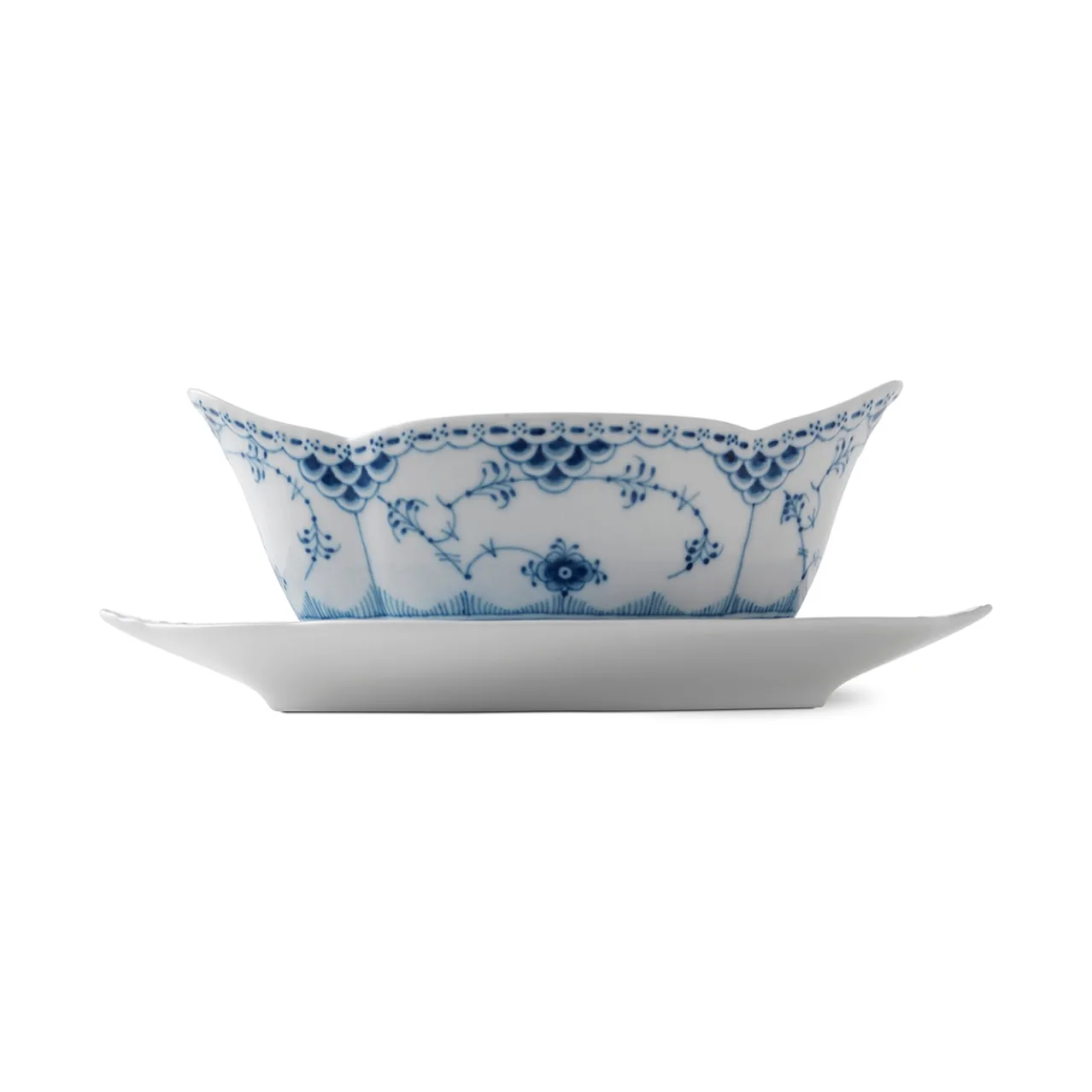 Blue Fluted Half Lace Sauce Boat, 55 cl