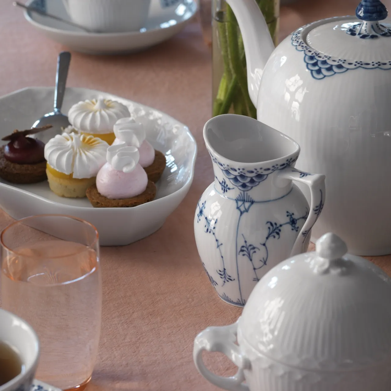 Blue Fluted Half Lace Cream Jug, 17 cl