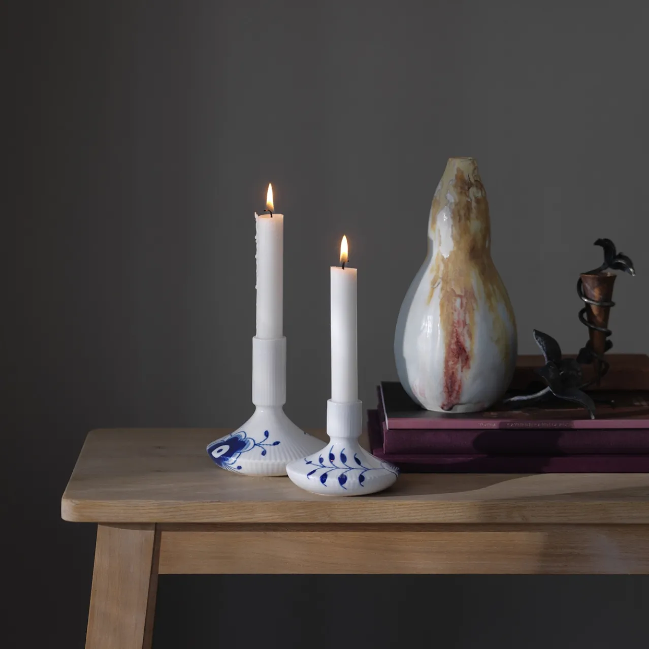 Blue Fluted Mega Candle Holder, 8 cm