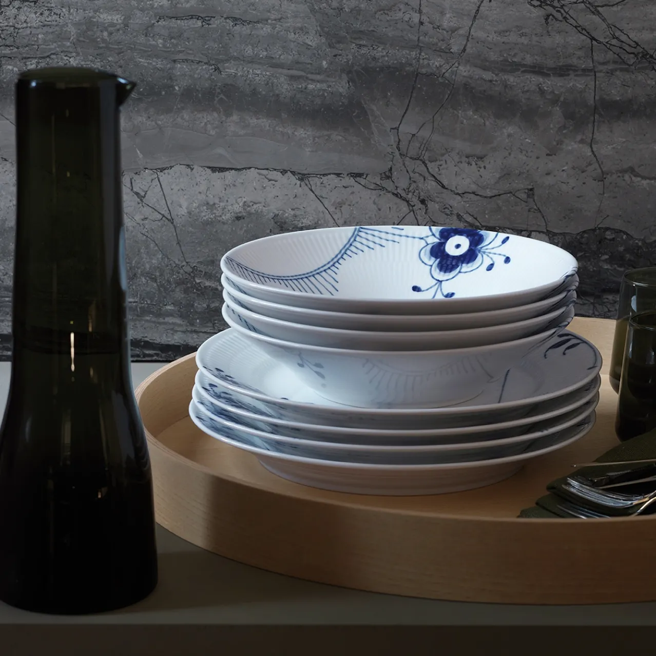 Blue Fluted Mega Deep Plate, 24 cm