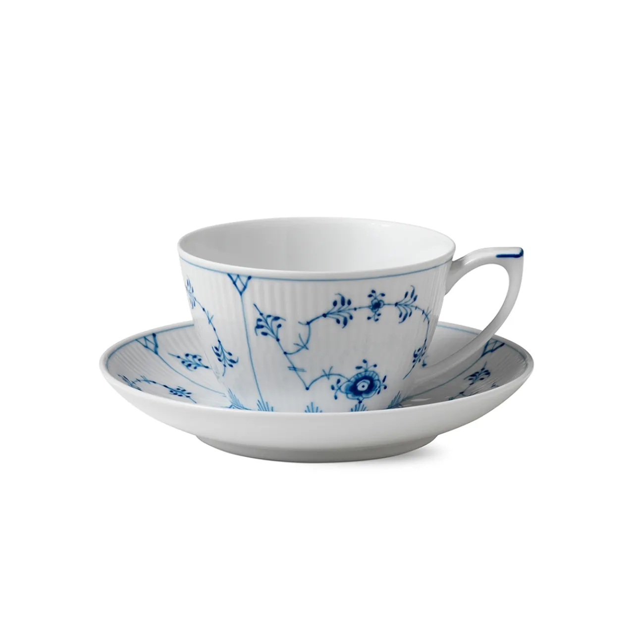 Blue Fluted Plain Cup and Saucer, 28 cl