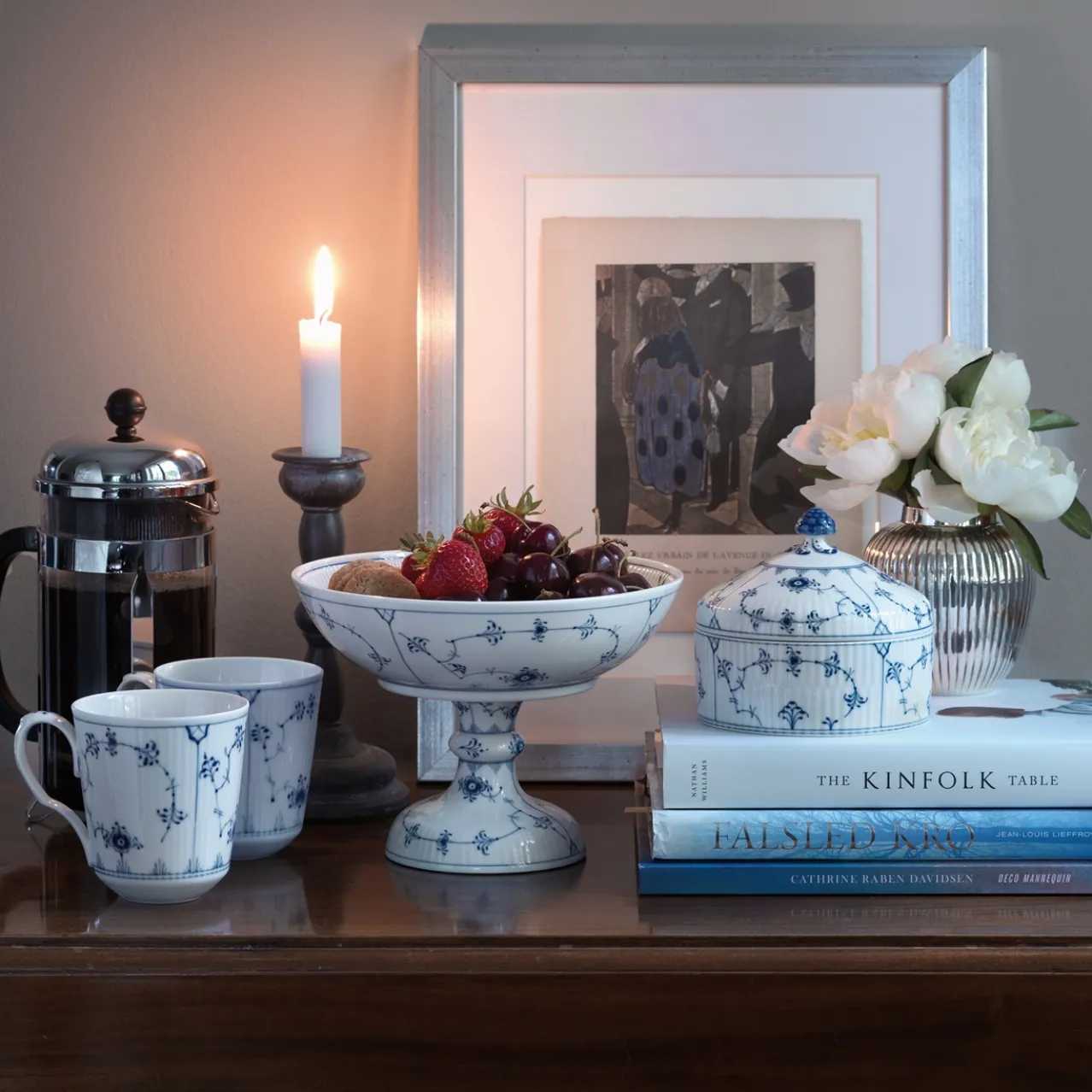 Blue Fluted Plain Bowl on High Foot, 80 cl