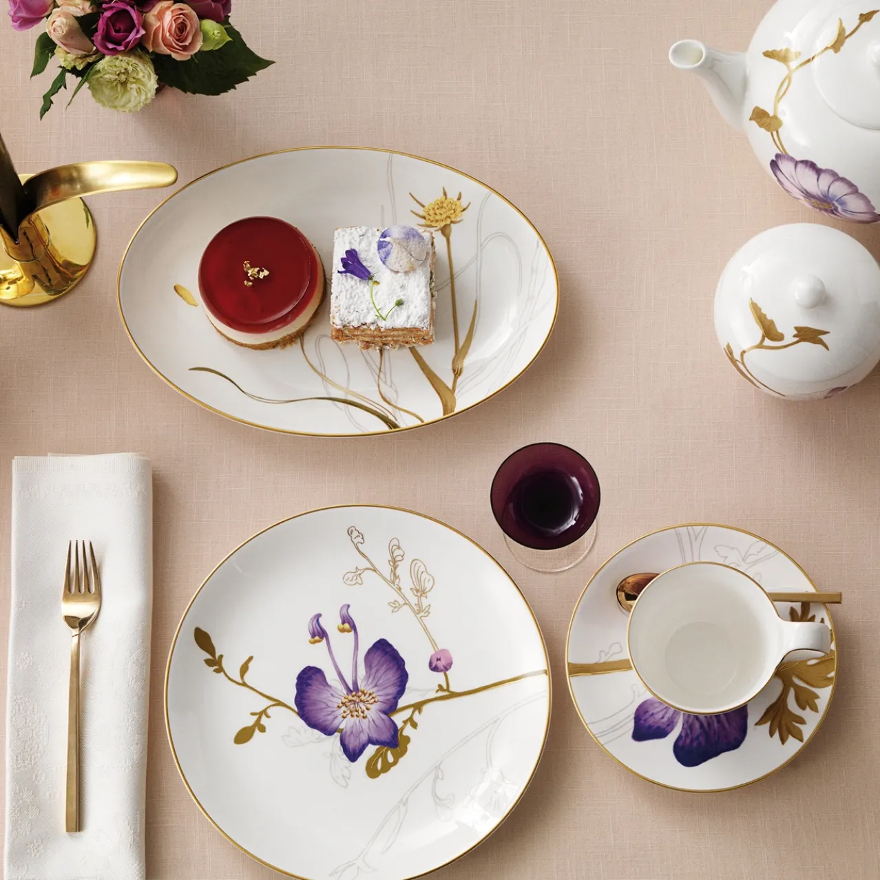 Flora High Handle Cup and Saucer, Pansy, 27 cl