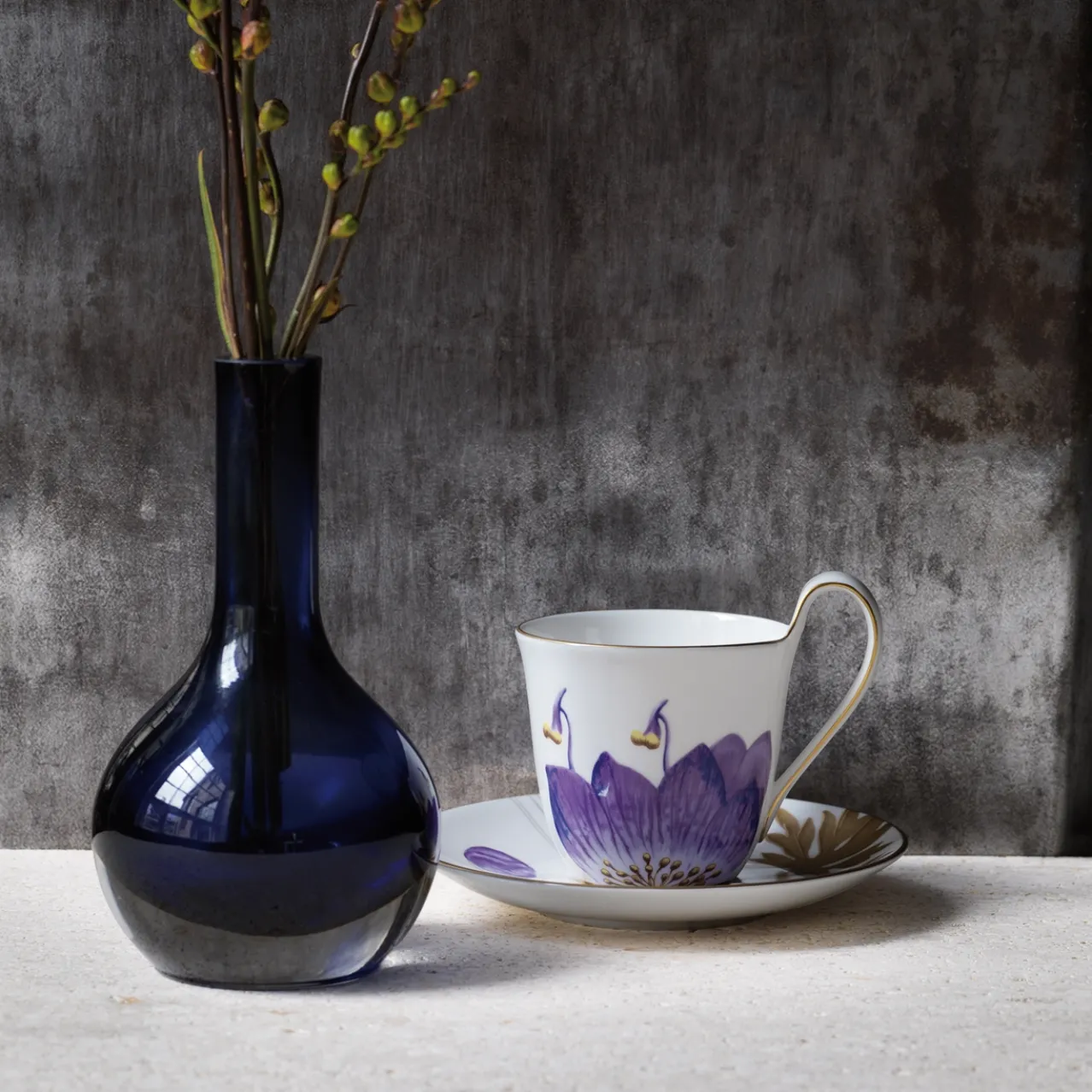 Flora High Handle Cup and Saucer, Pansy, 27 cl