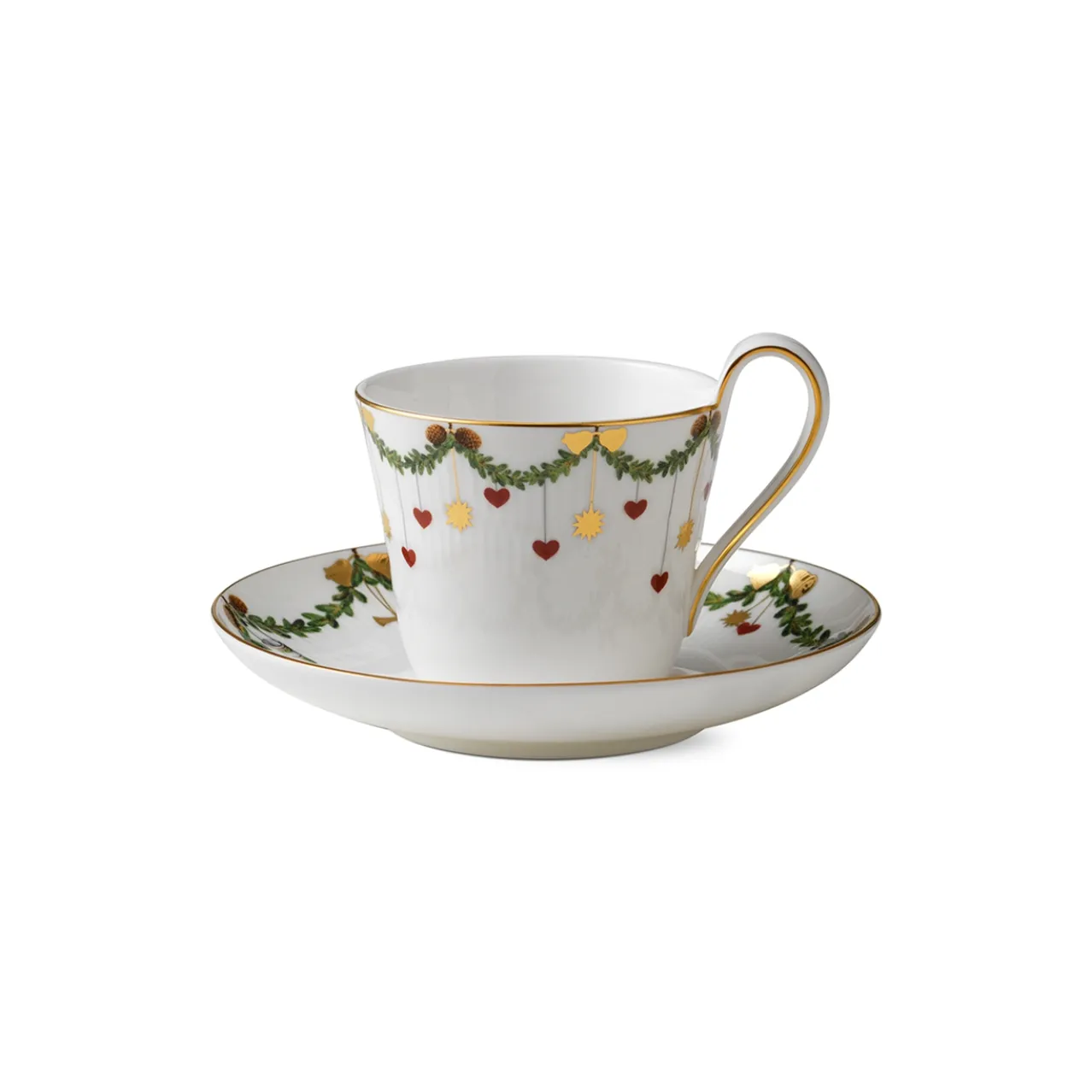 Star Fluted Christmas High Handle Cup and Saucer, 24 cl