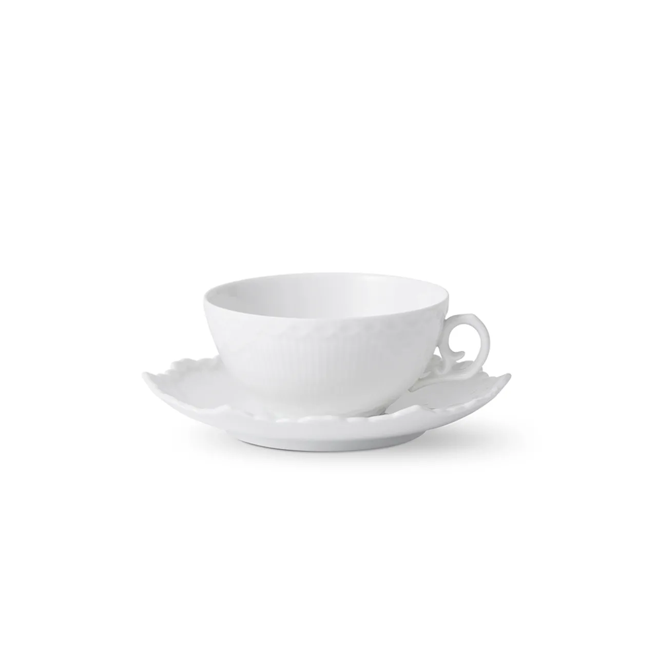 White Fluted Full Lace Cup and Saucer, 22 cl