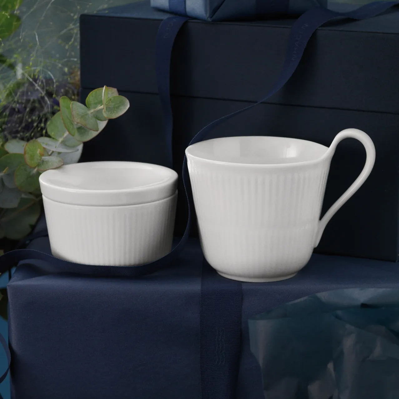White Fluted High Handle Cup, 33 cl